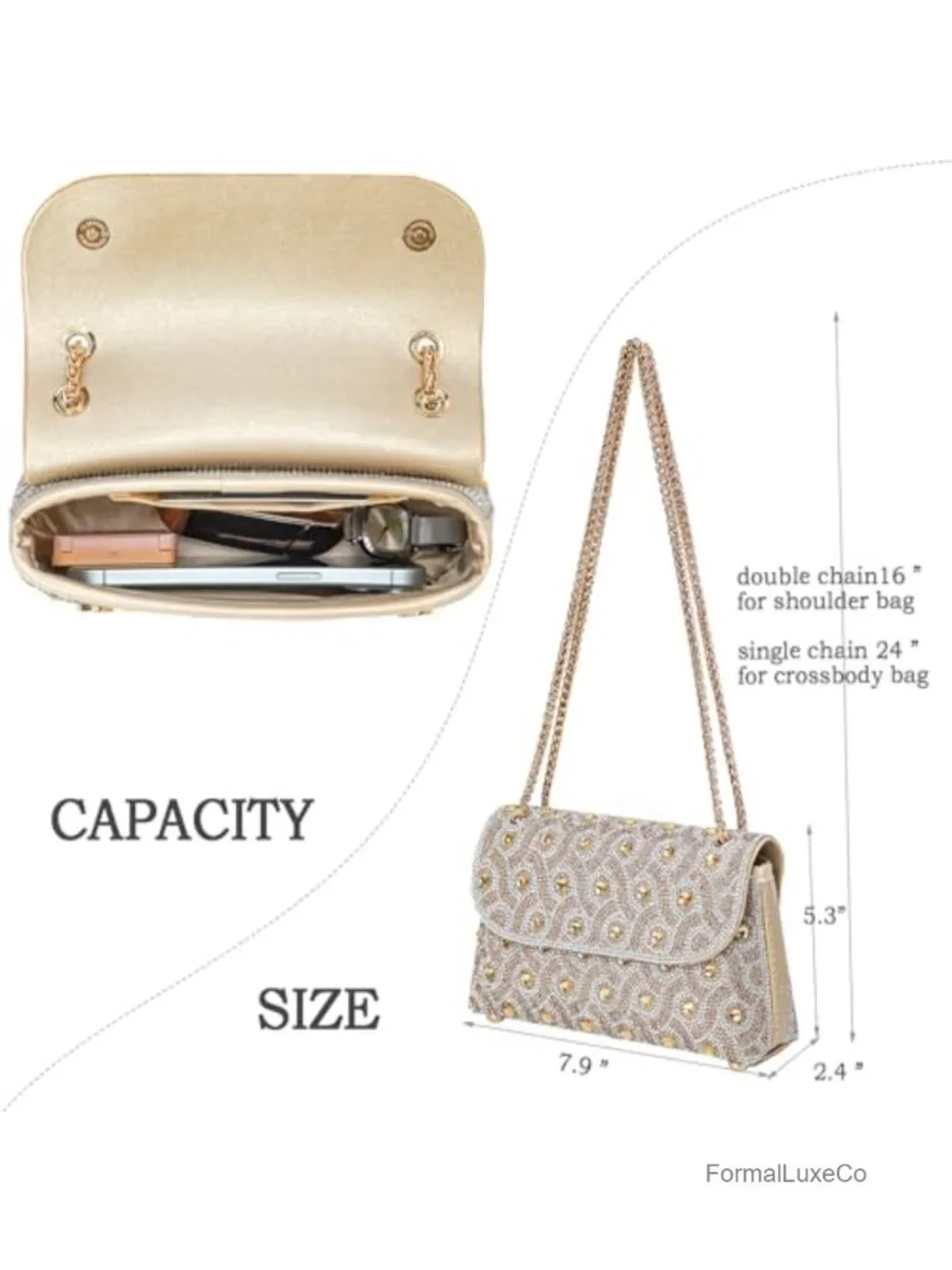 Rhinestone Chain Evening Clutch Shoulder Crossbody Bag Sparkly Square Purse